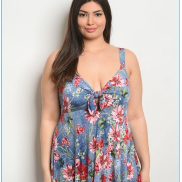 watermelon Dresses & Skirts - BLUE RED FLORAL PLUS SIZE DRESS